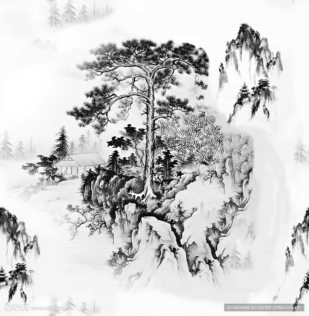 山水画数码印花