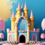 蓝色，粉色，黄色城堡婚礼效果图