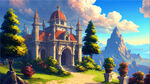 游戏梦幻唯美欧式风景，超高清，细节刻画，天空之境，风景画，没有人