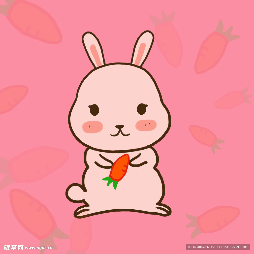 卡通抱着胡萝卜的小兔子插画素材