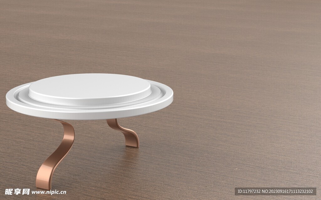白色大理石桌 3D展示台 木纹
