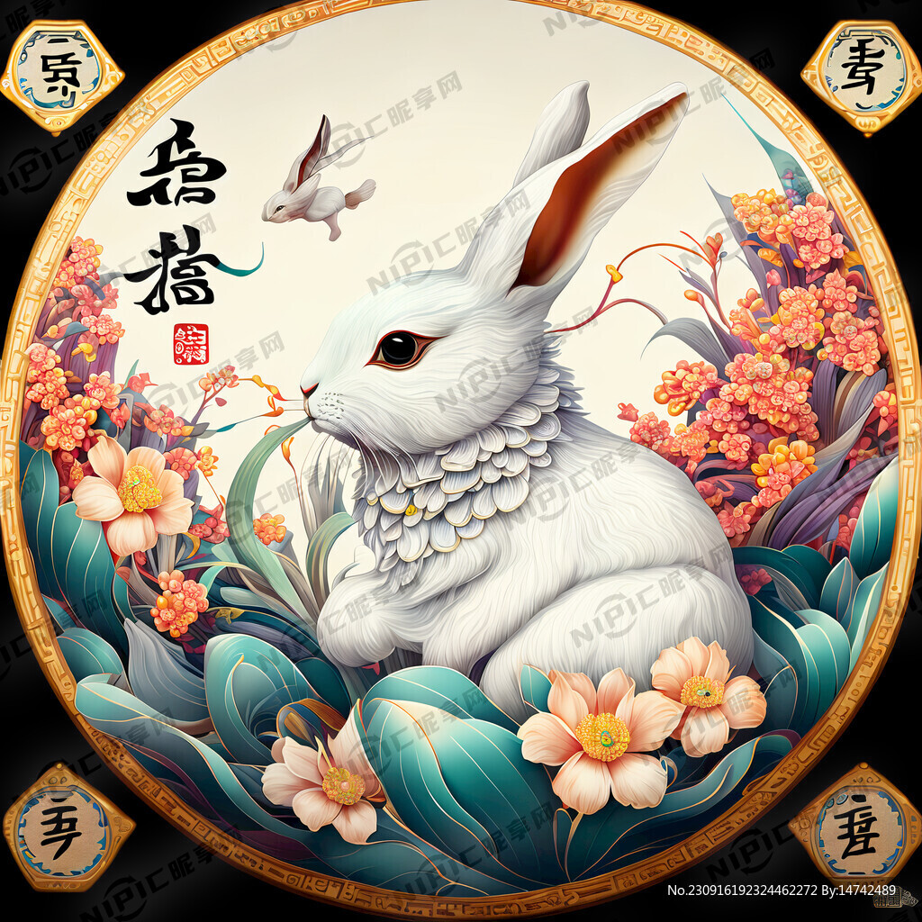 中秋玉兔 3D效果 分层设计