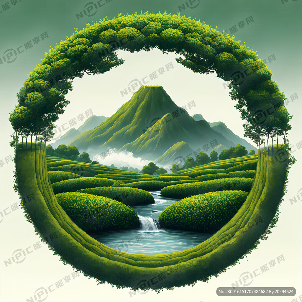 青山环形的流水有大茶树