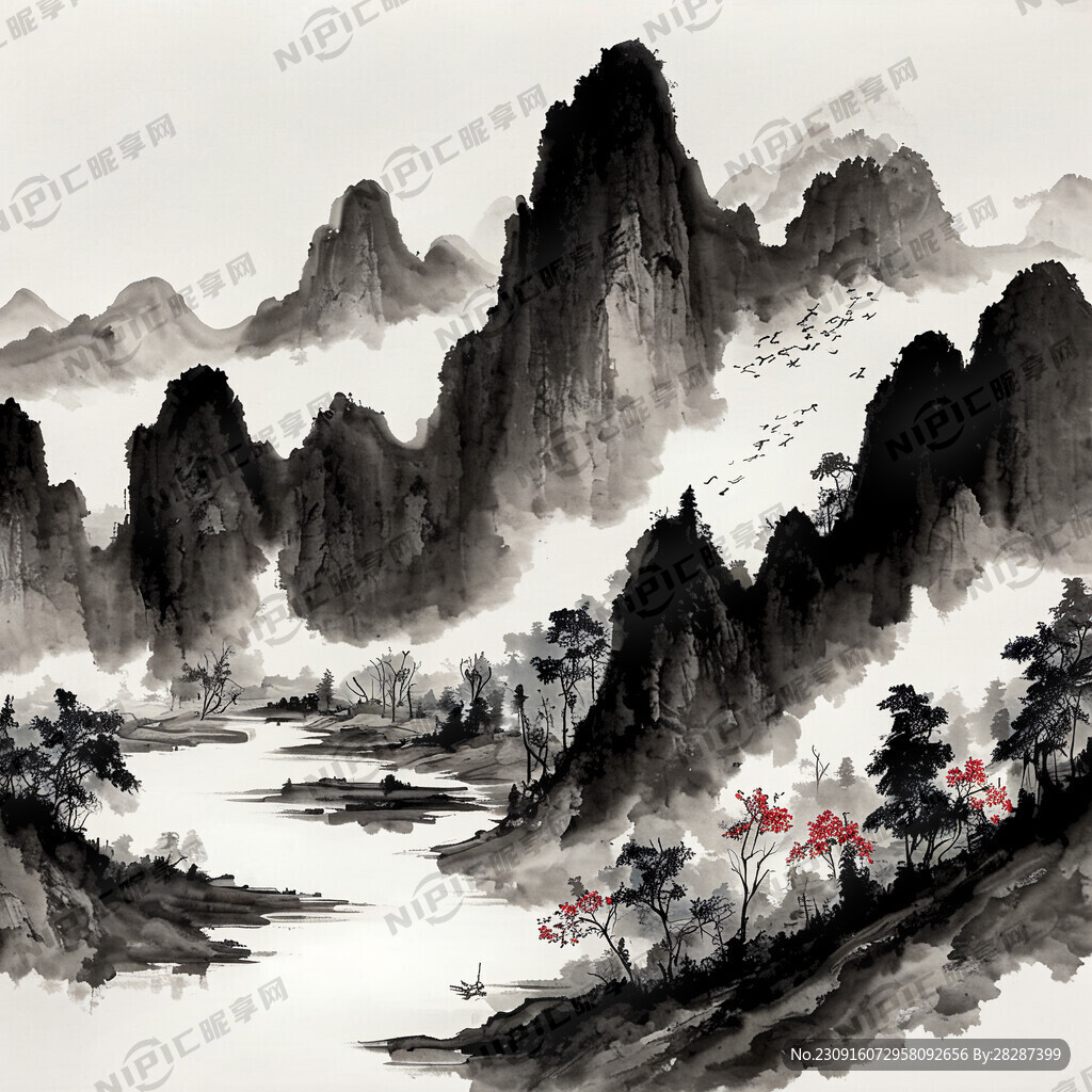 山谷 中国风 中国画 山水