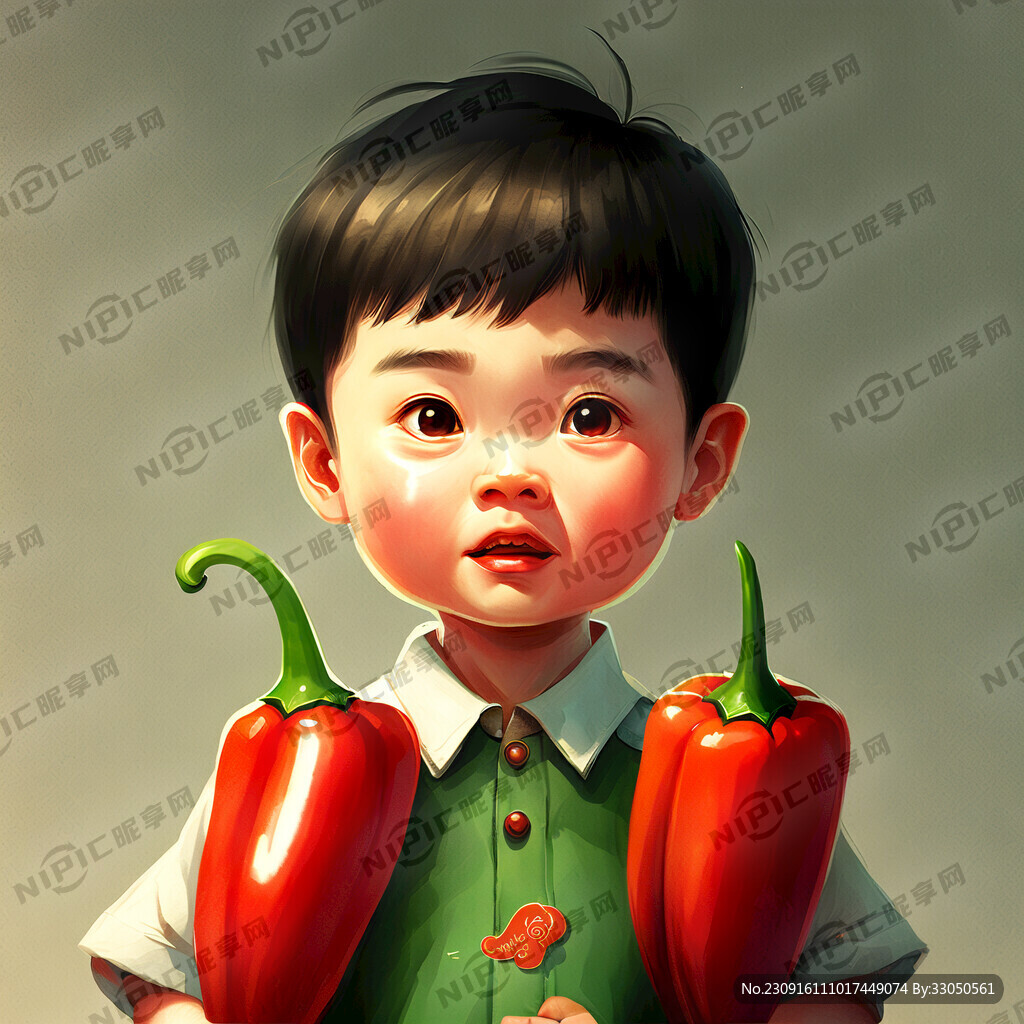 辣椒和小男孩结合的插画