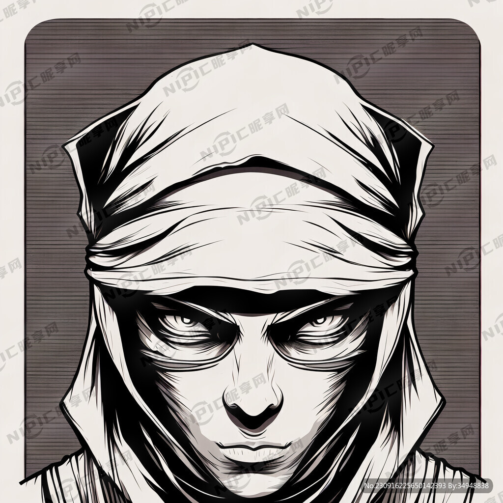 线稿忍者风格头像矢量图