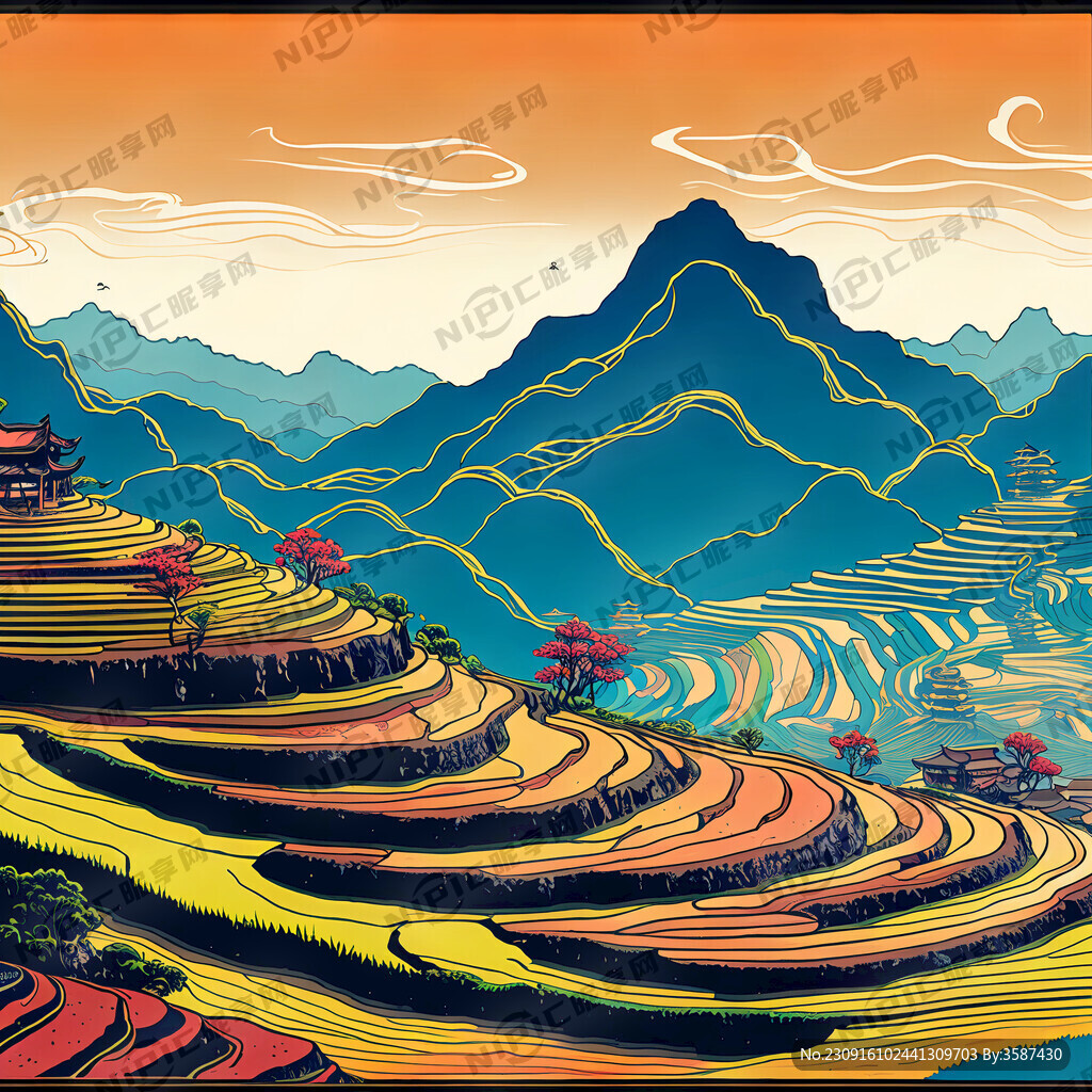 新中式风景画 轮廓清晰