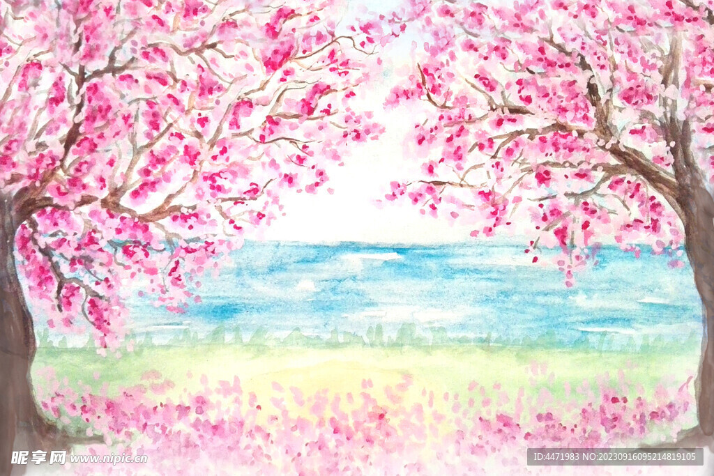 水彩樱花树