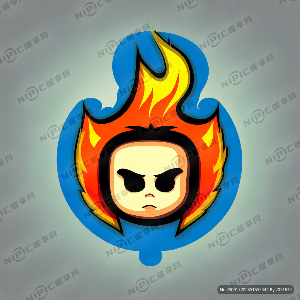 头上有火的卡通扁平娃娃标志