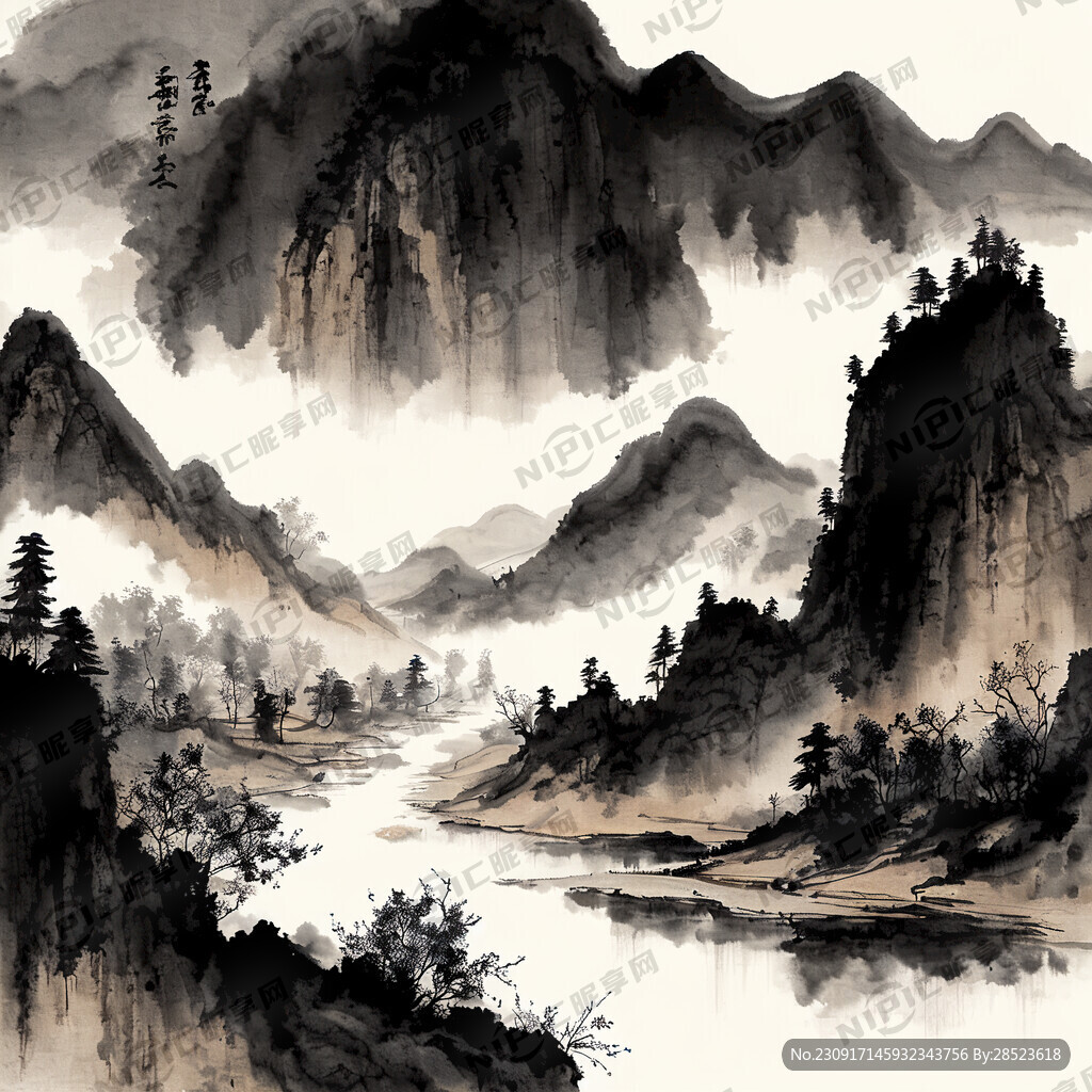 山谷 中国风 中国画 山水
