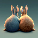 两只依偎在一起的兔子背面