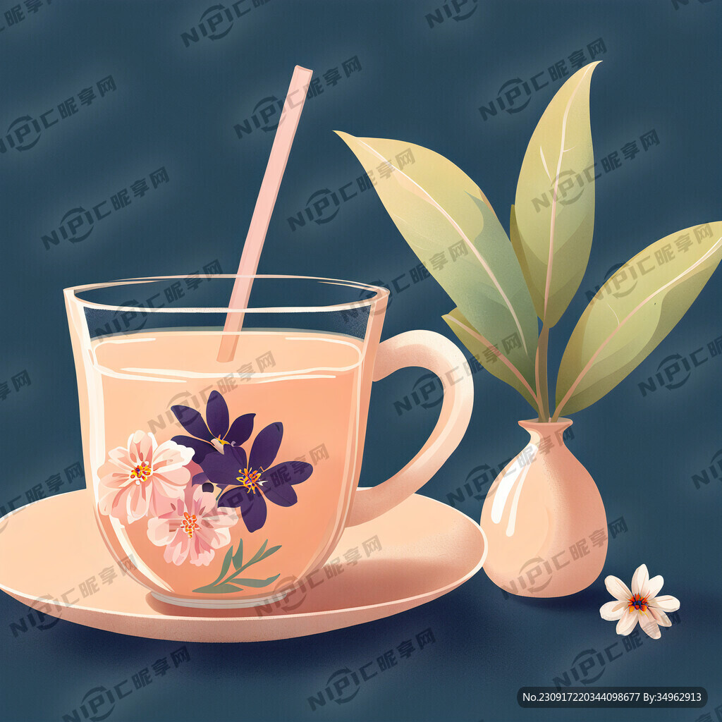 花卉奶茶清新简洁插画