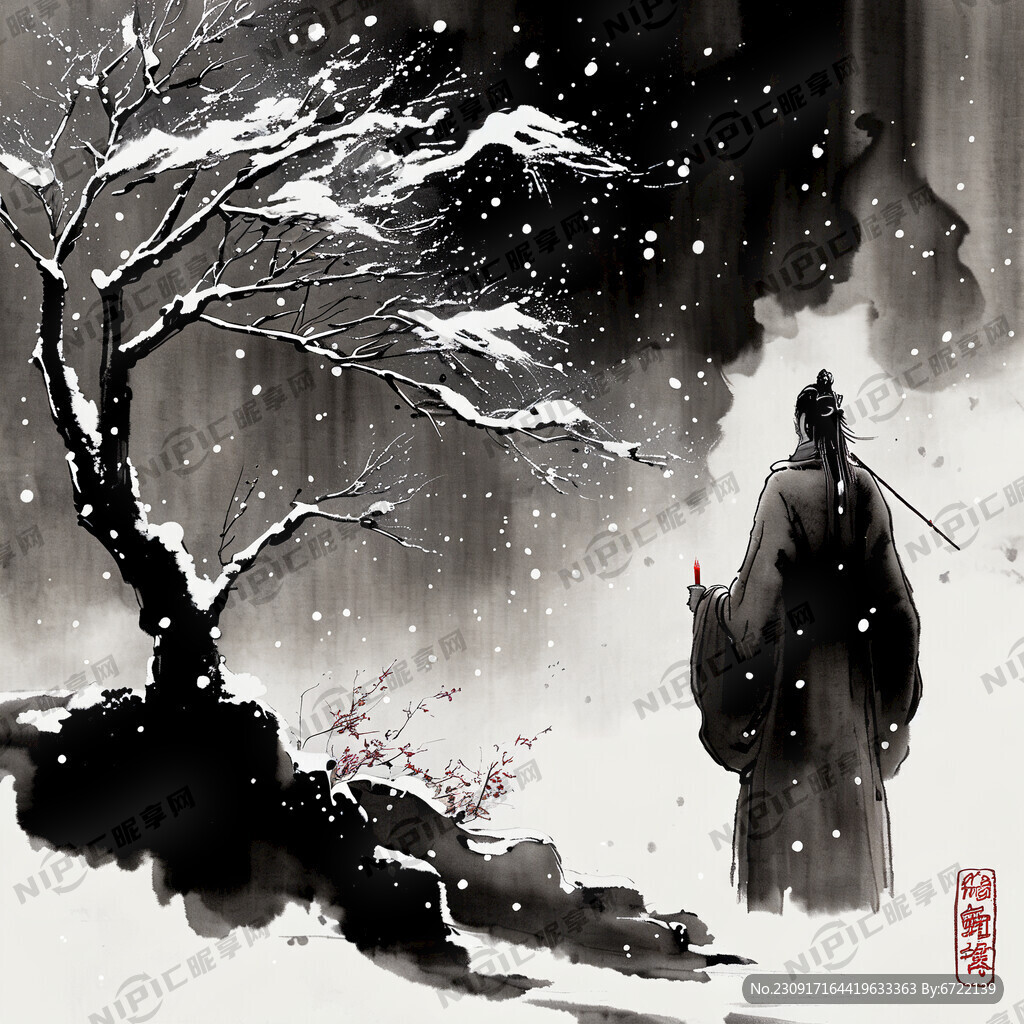 古风意境雪天焚香孤独