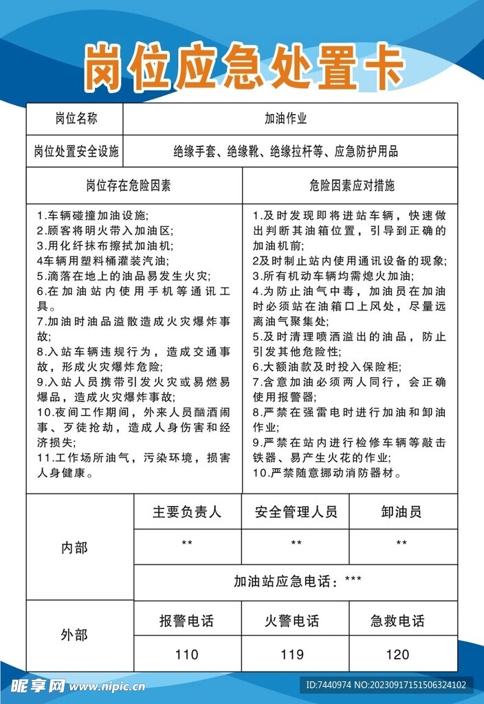 加油站 岗位应急处置卡