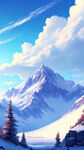 雪景，唯美梦幻，山，蓝天白云