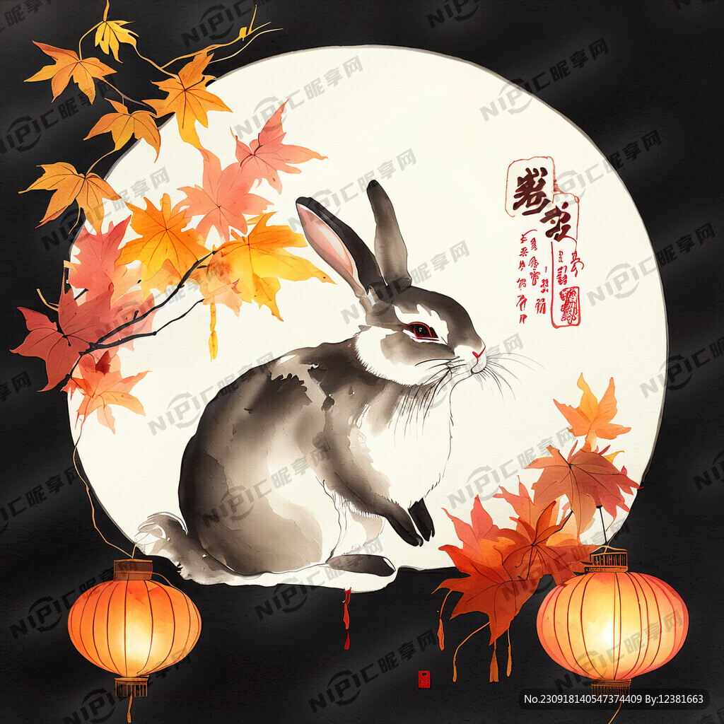 中秋节兔子赏月灯笼立体感