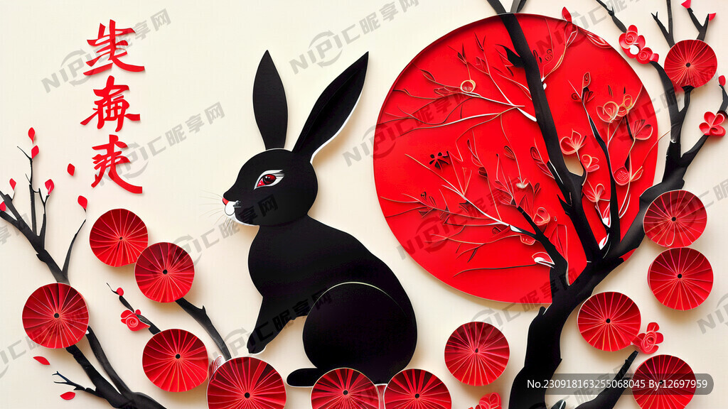 衍纸艺术 春节 可爱兔子 红梅