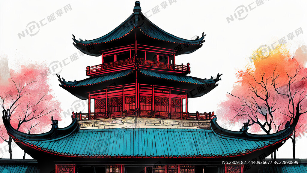 西安特色建筑 插画形式