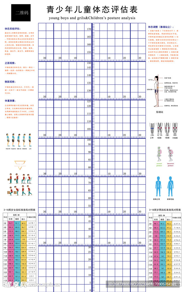 青少年儿童体态评估表