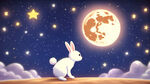 我要一张兔子登陆月球的图片，背景是漫天星空，兔子在游玩月球十分快乐