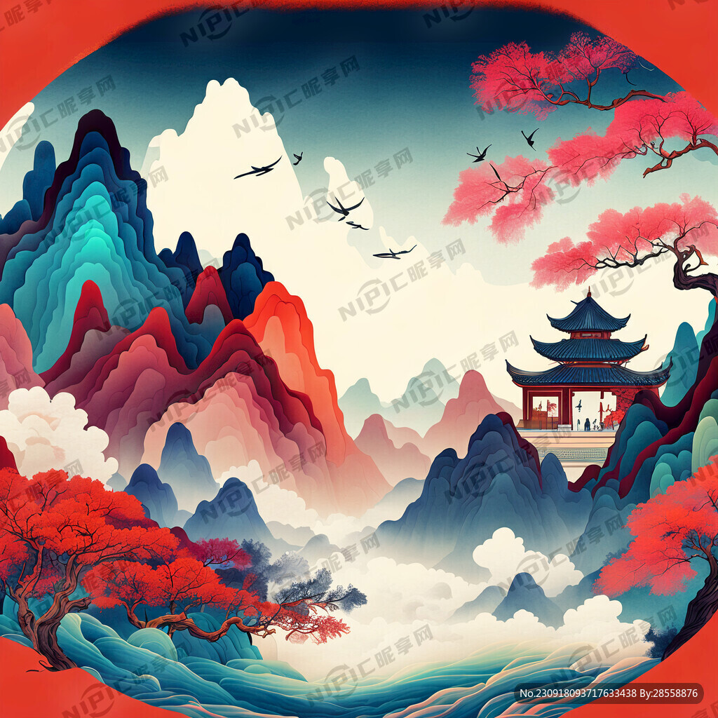 国潮山水风景梦幻