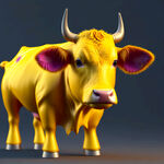 小黄牛，3D模型，彩色辛烷值渲染，完美光影，电影质感，高清