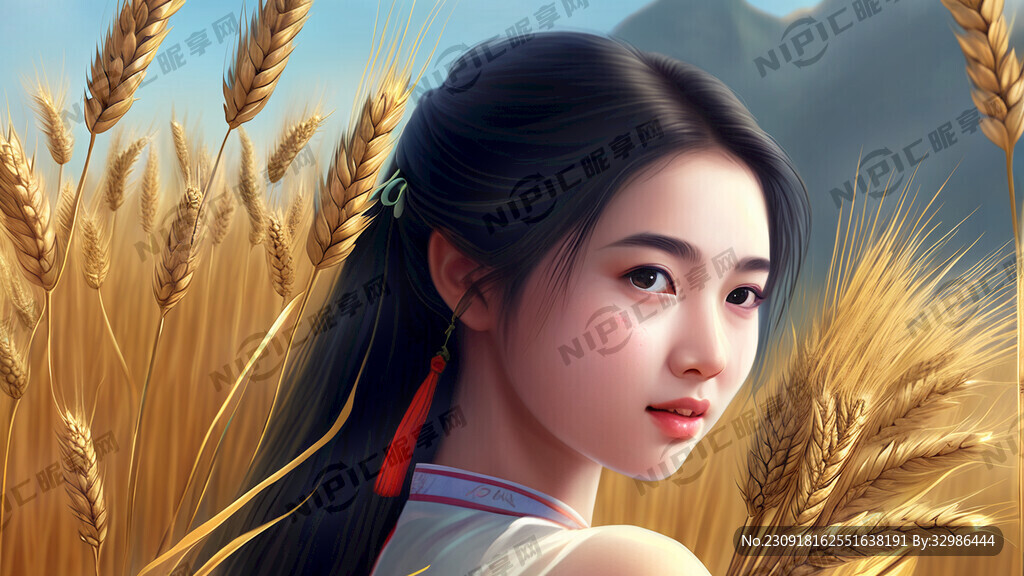 抱着麦穗的女孩