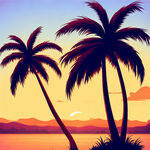 日落椰树卡通