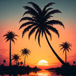 日落椰树背影