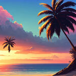 海边日落椰子树