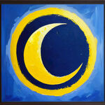 油画质感黄色月亮只要月亮深蓝色背景