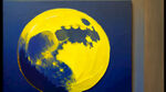 油画，黄色圆月，深蓝色背景