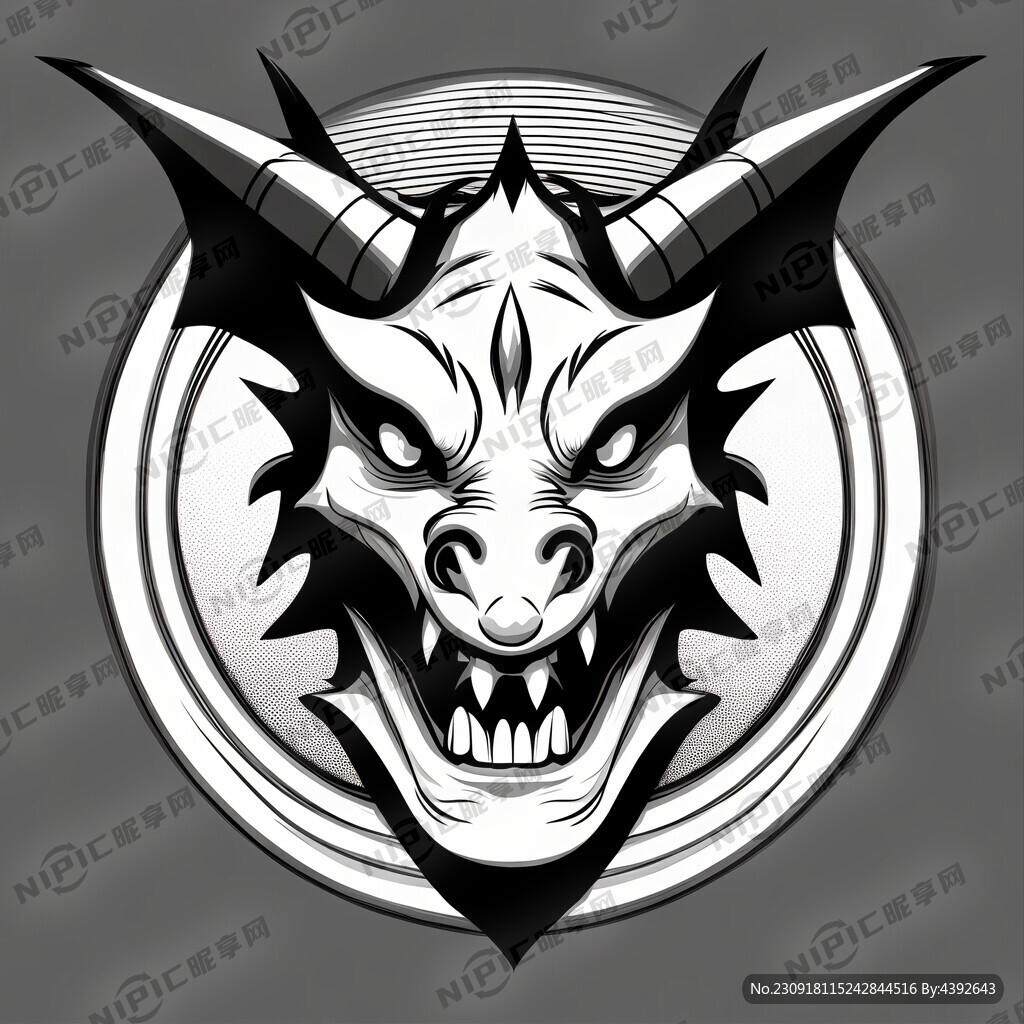 龙头插画 正面视角 黑色线条