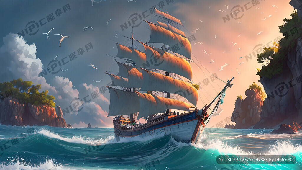 AI创作图海浪 船 海岛nipic.com-昵图网