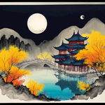 中秋节大唐城池夜景圆月