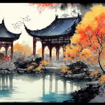 中秋节大唐城池夜景画作