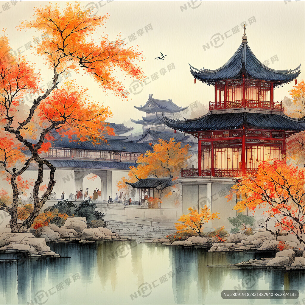 大场景中秋节大唐城池夜景画作