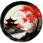 大唐成中秋节夜景圆月红灯笼