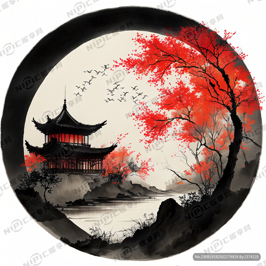 大唐成中秋节夜景圆月红灯笼
