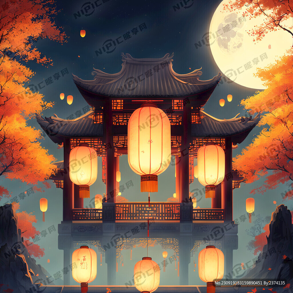 孔明灯 中秋节 古代 月亮