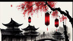 构图层次丰富洛阳城挂满灯笼，中秋节，月亮，孔明灯，千年古韵，中国风