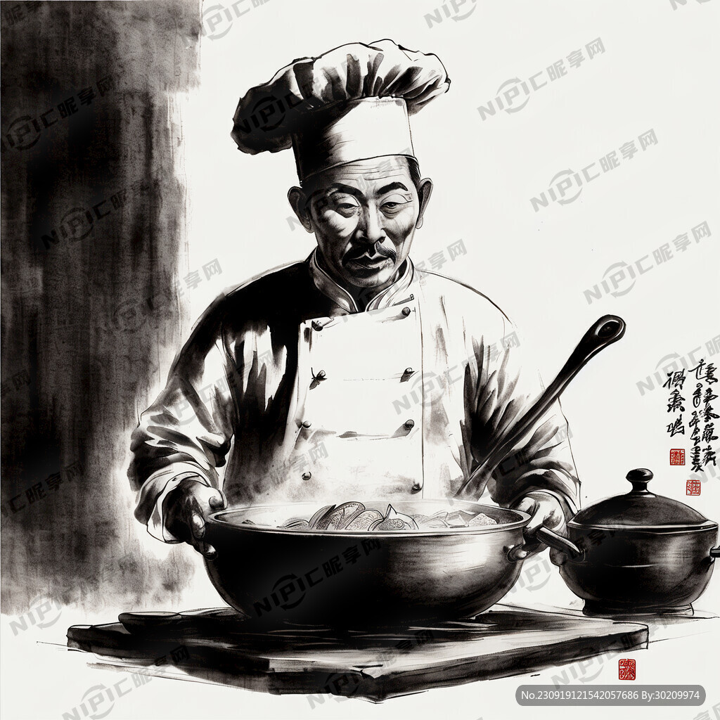 中国古代厨师的白描图