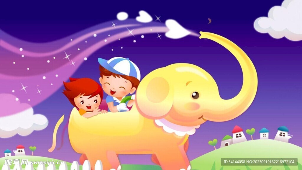 儿童 大象 白云