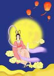 中秋节嫦娥灯笼祥云插画大图分层