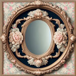 欧式花墙纸，圆型镜框，洛可可，西方古典，柔美，面料印花，四方连续