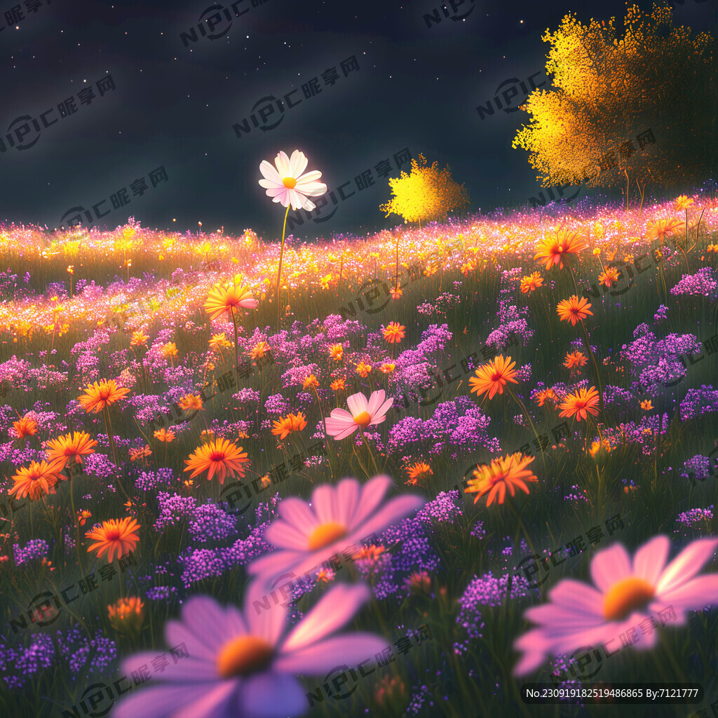 花丛中 实景 实拍 灯光 夜晚