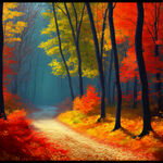 秋季树林，色彩偏暗，风景