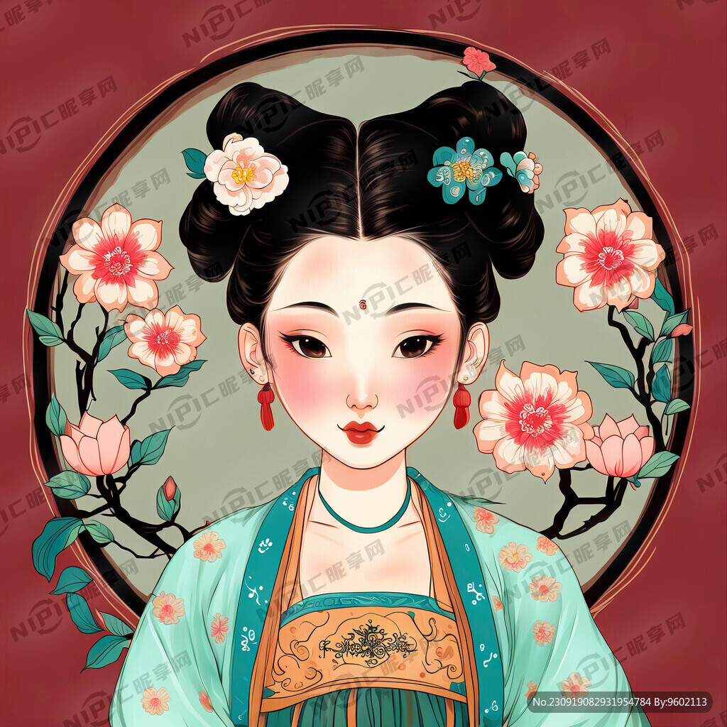 唐朝美女 国潮 可爱 绘画卡通