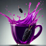 紫色的浆液装在杯子里，被投入的桑葚溅起水花