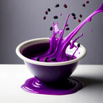 紫色的浓浆装在45度斜角碗里，被投入的桑葚溅起，纯白背景摄影图
